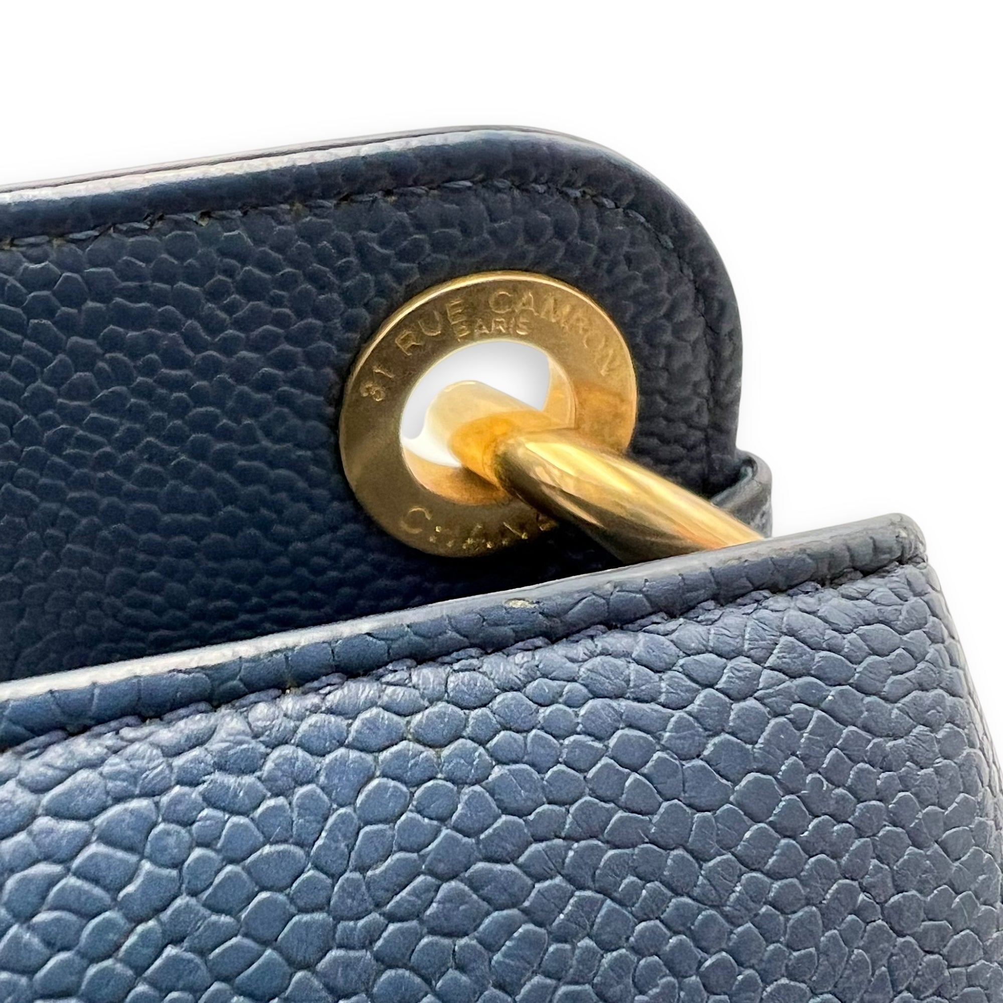 CC Lock Top Handle Bag Blue in Caviar Leather, Gold hardware - Image 10
