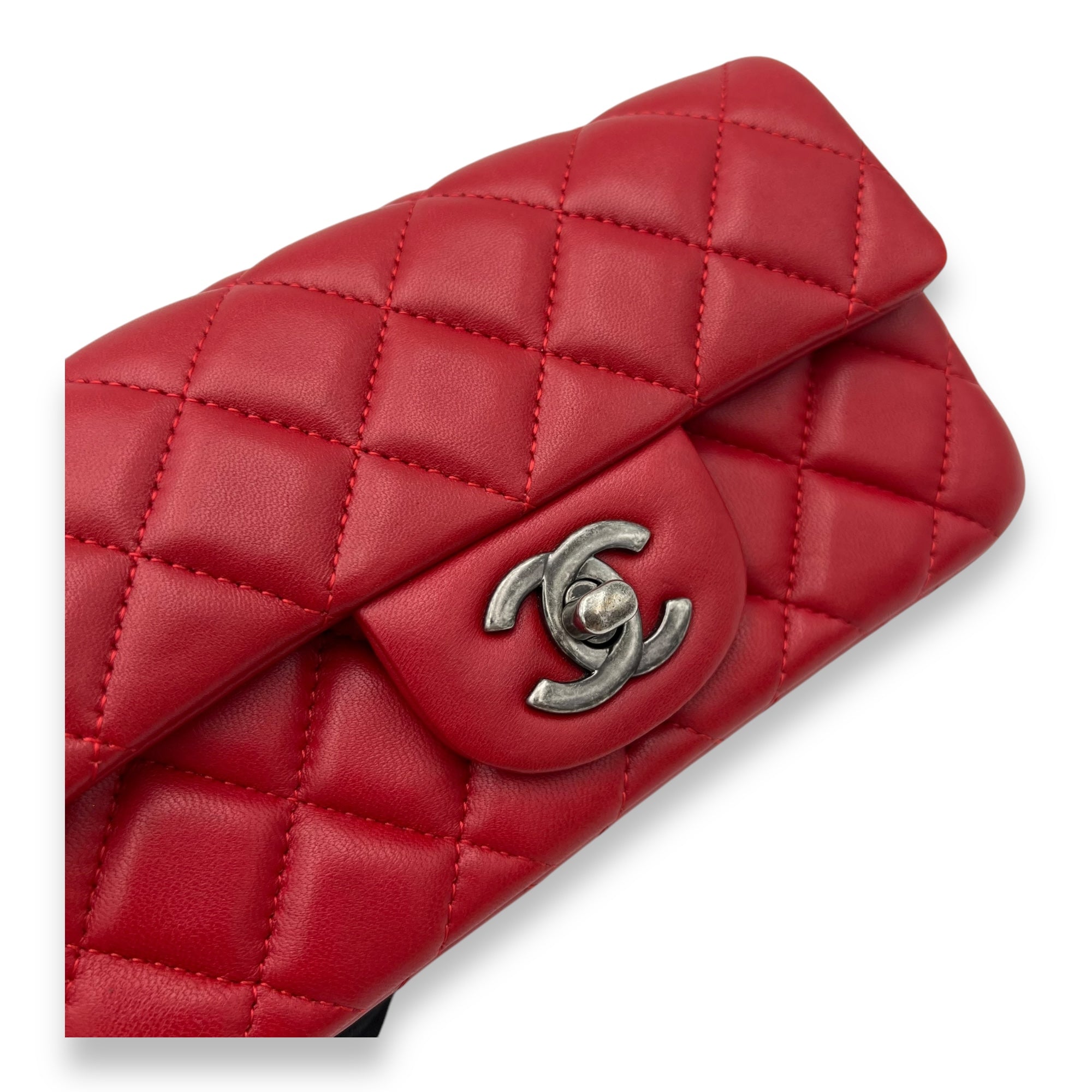 Classic Mini Rectangle Red Crossbody Bag in Lambskin, Ruthenium hardware - Image 9