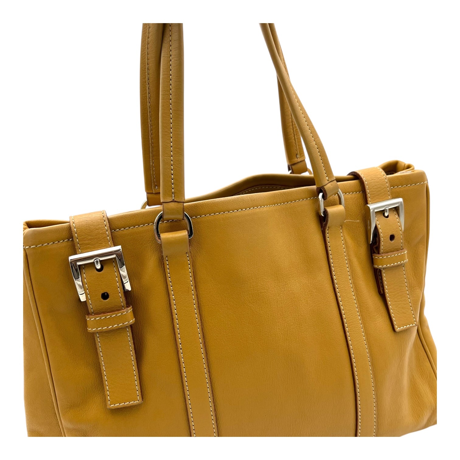 Buckle Yellow Shoulder Bag in Calfskin, Silver hardware - Image 9