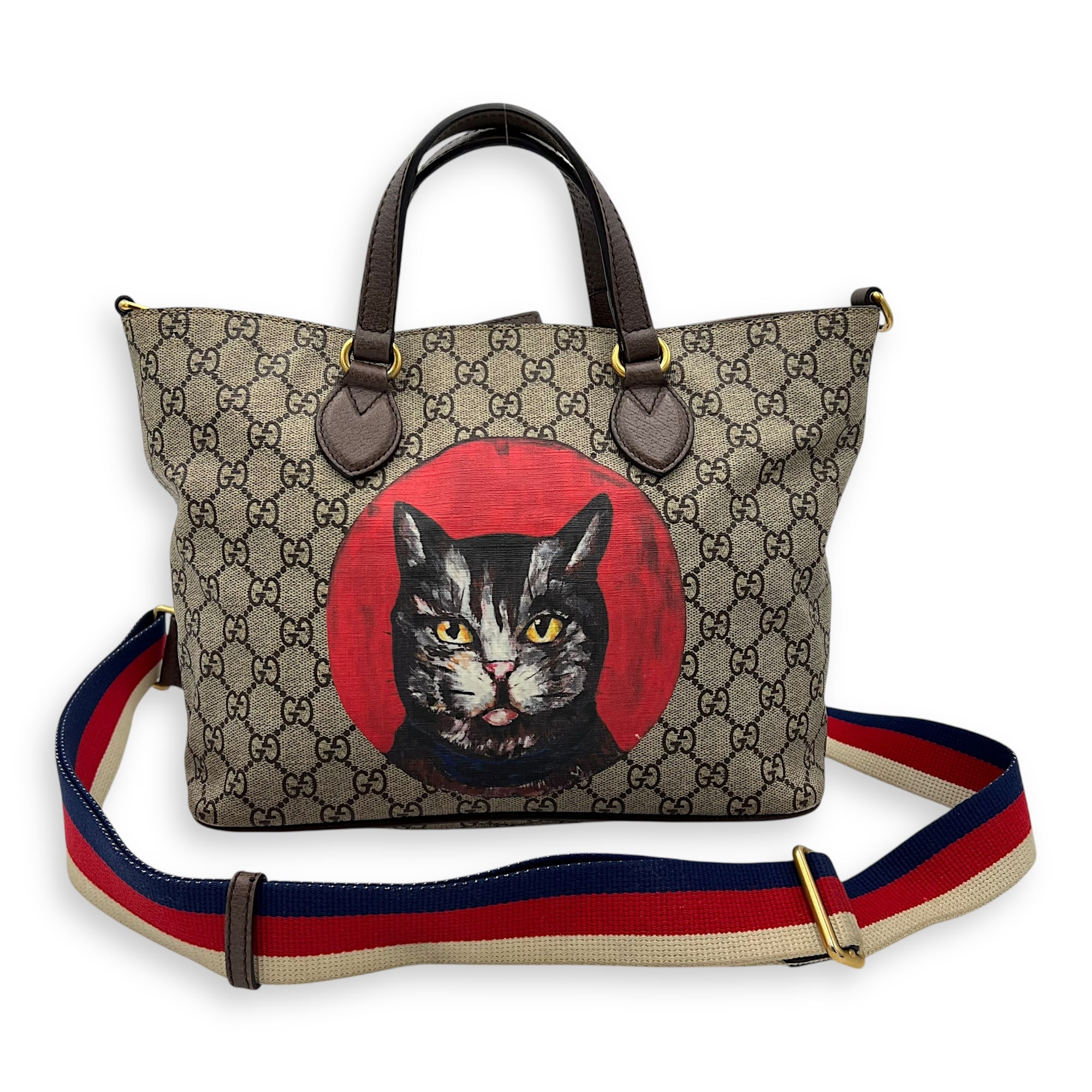GG Supreme Mystic Cat Grey Duffle Bag in Coated Canvas, Gold hardware - Image 12