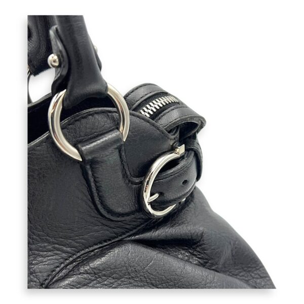 Gancini Black Tote Bag in Calfskin, Silver hardware - Image 10