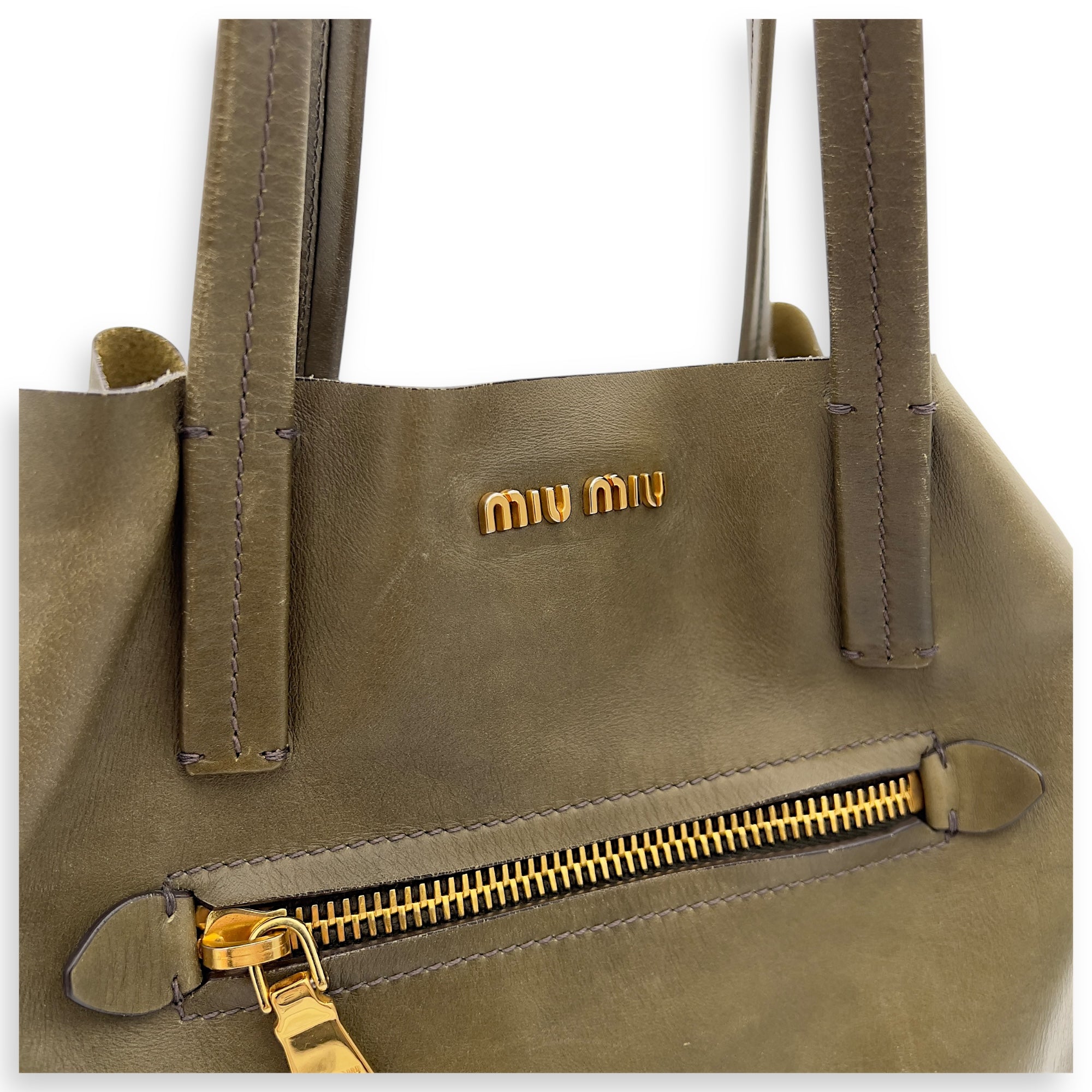 Logo Tote Bag Grey in Calfskin, Gold hardware - Image 10