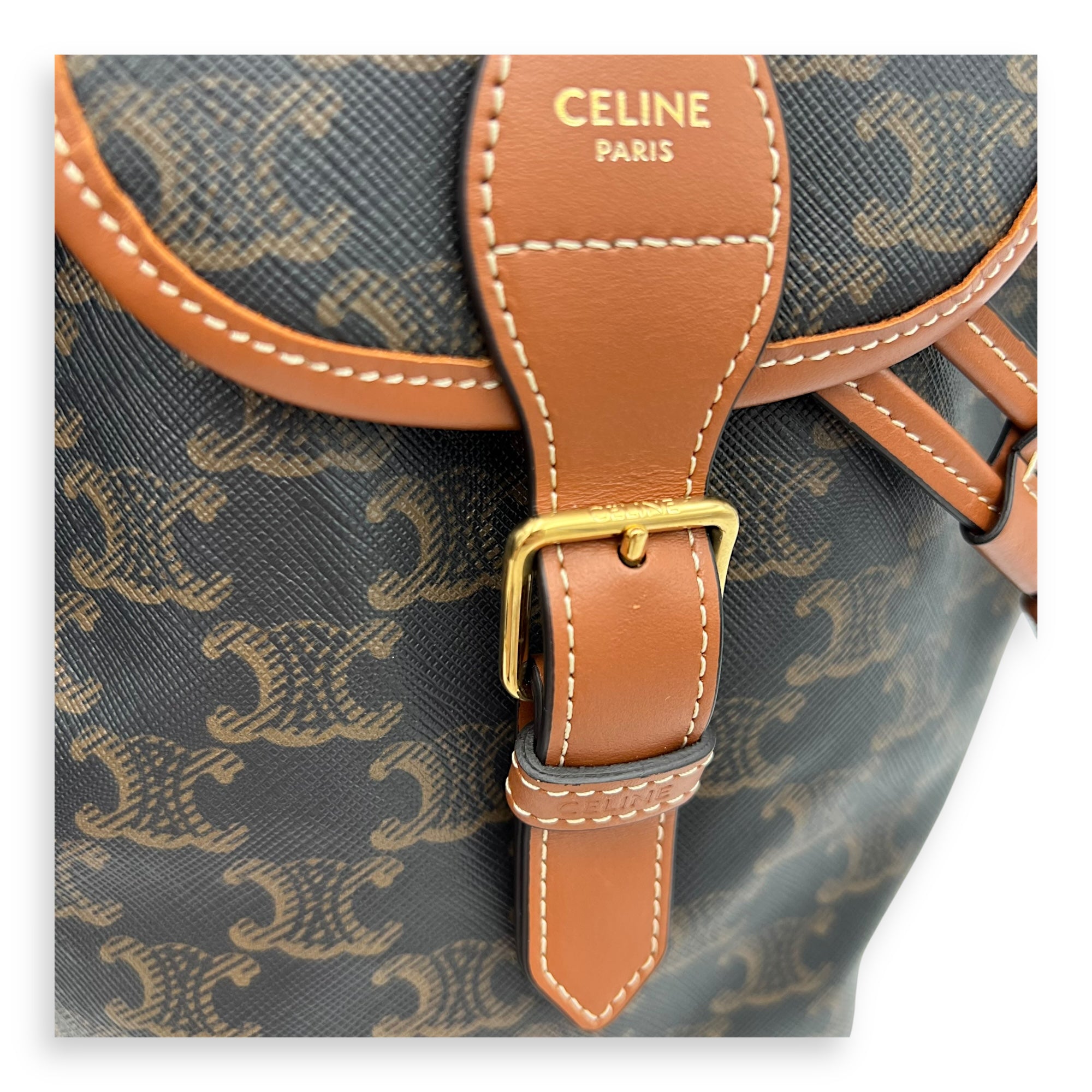 Folco Backpack Brown in Coated Canvas, Gold hardware - Image 8