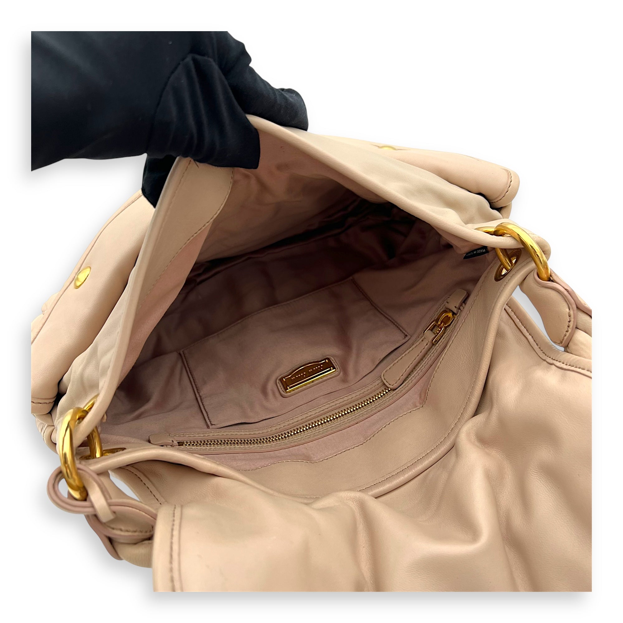 Gaufre Shoulder Bag Beige in Calfskin, Gold hardware - Image 10