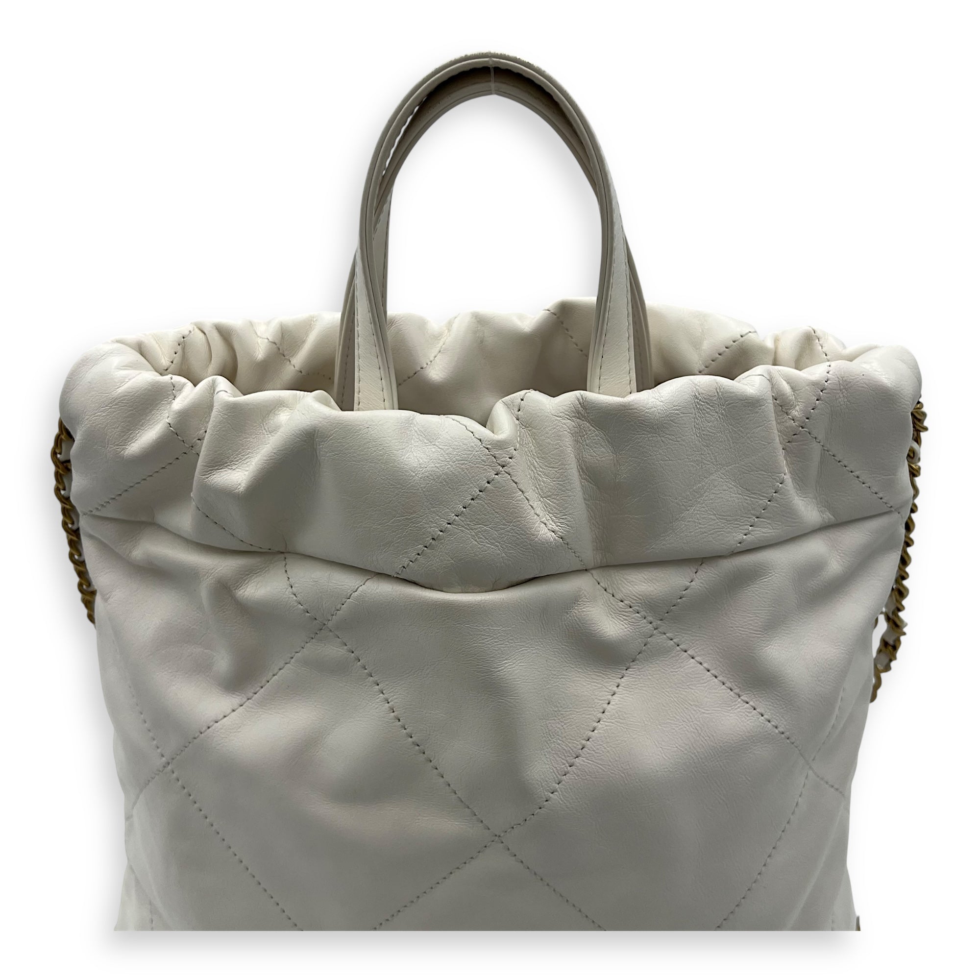 C22 Backpack White in Calfskin, Gold hardware - Image 8