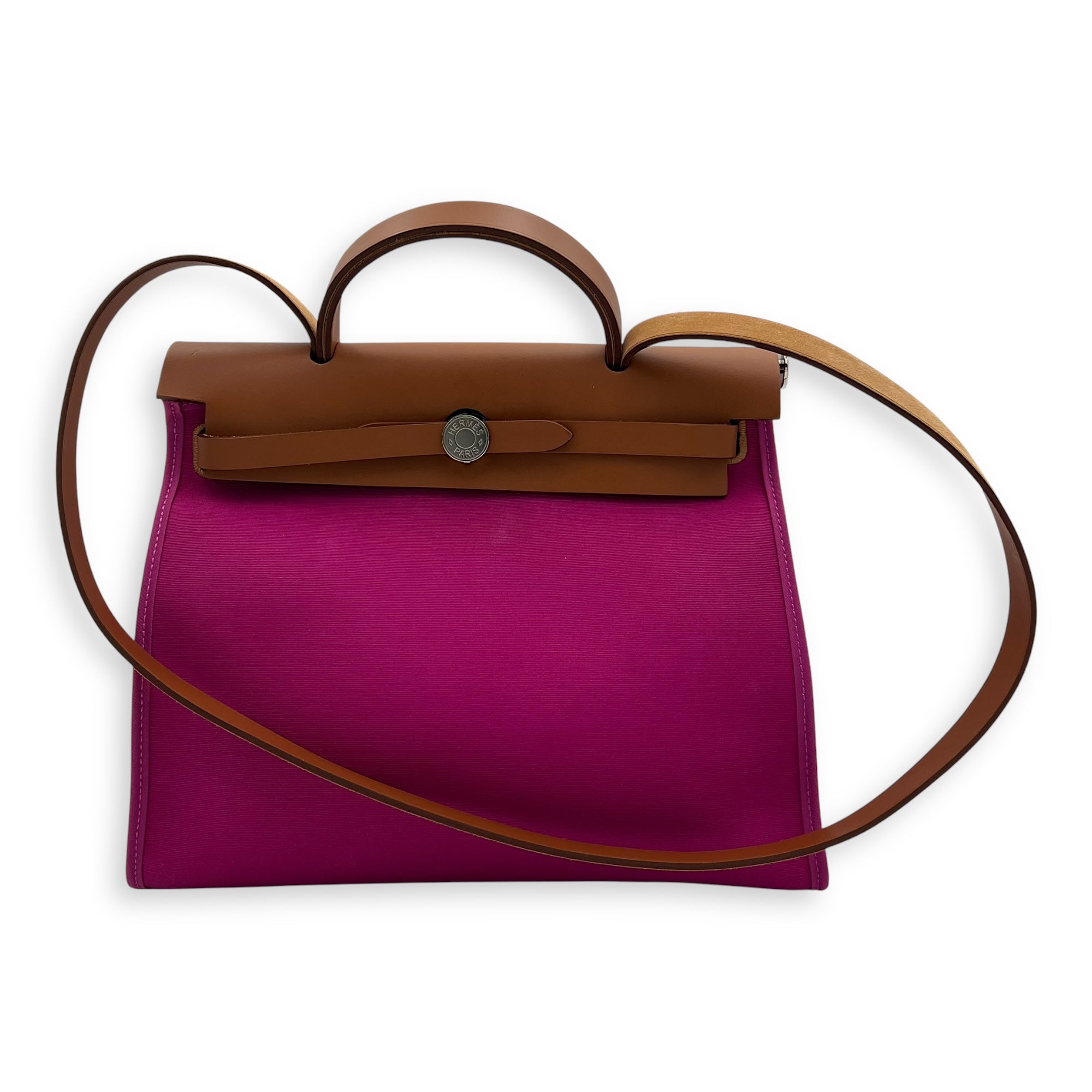 Herbag 31 Rose Pourpre Fauve Shoulder Bag in Canvas, Palladium hardware - Image 12