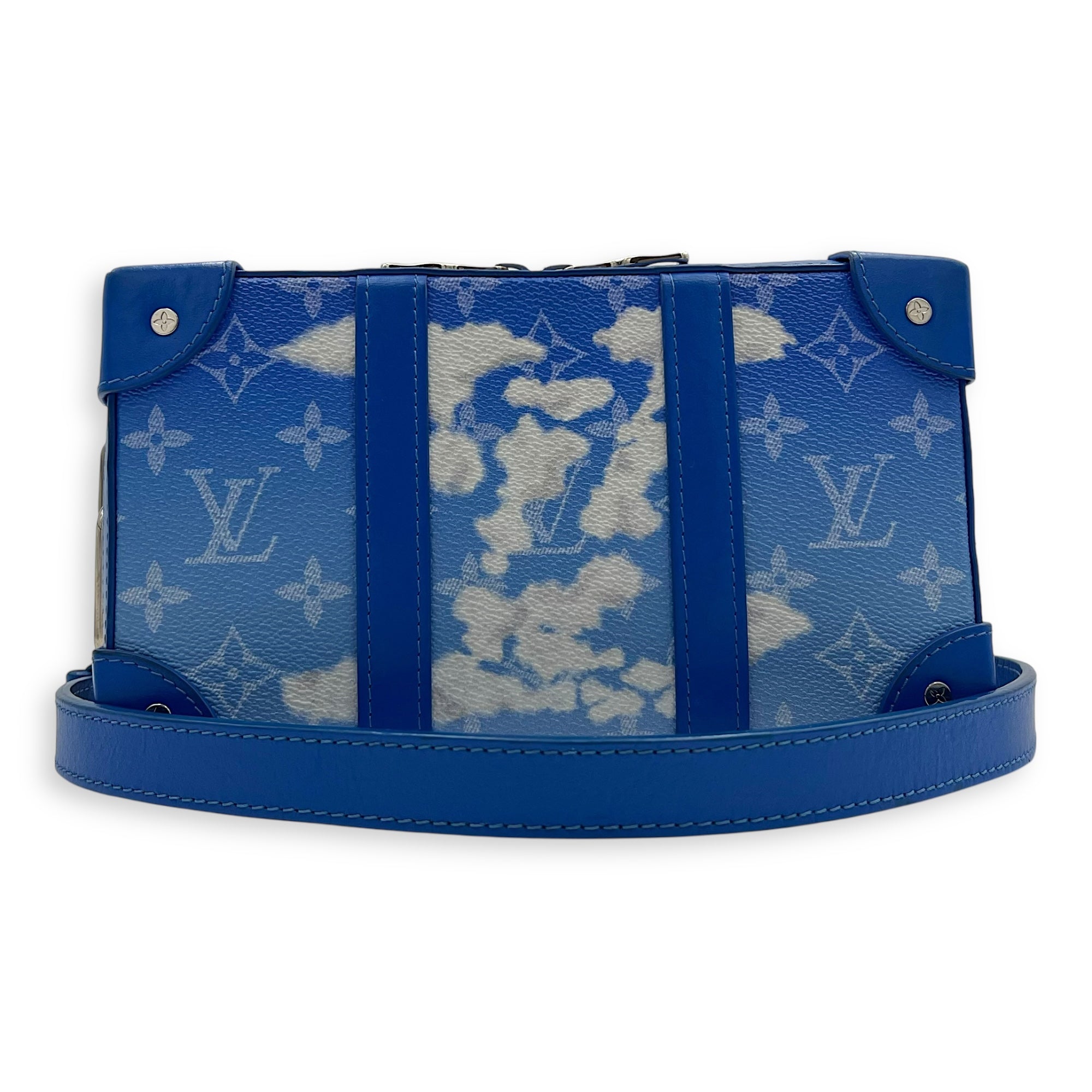 Clouds Soft Trunk Wallet Crossbody Bag Blue in Coated Canvas, Silver hardware - Image 11
