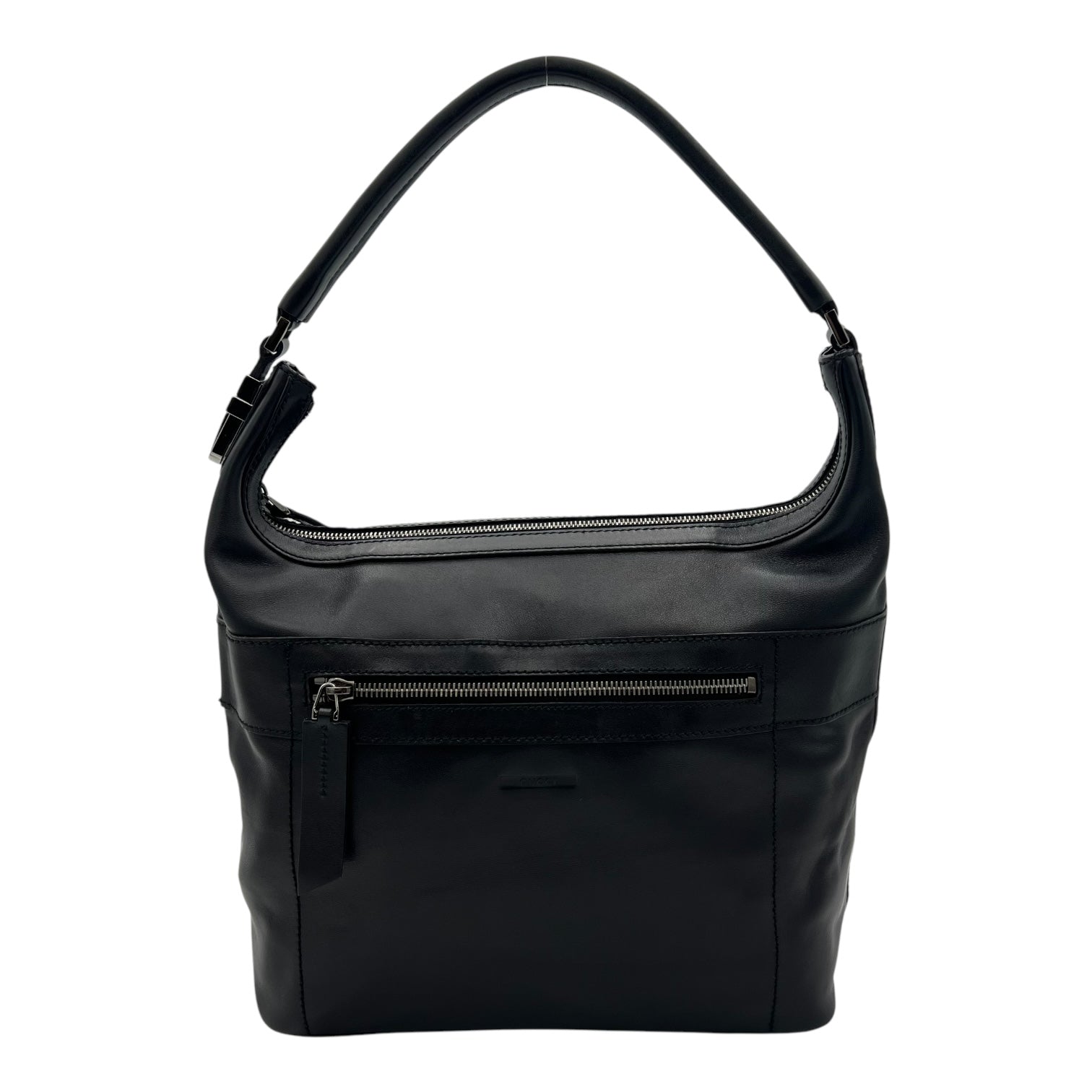 Hobo Black Top Handle Bag in Calfskin, Silver hardware
