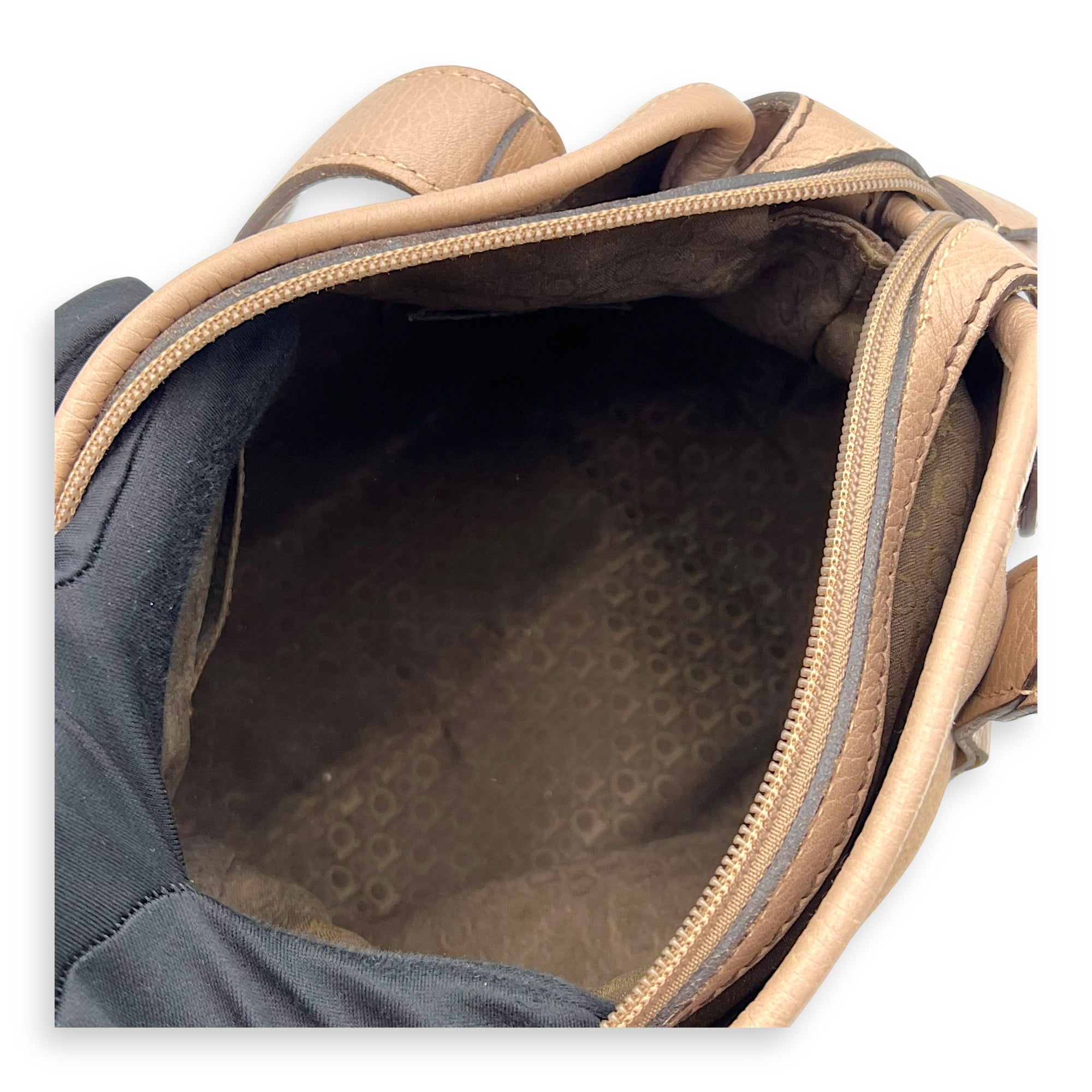 Gancini Beige Shoulder Bag in Suede Leather, Gold hardware - Image 12