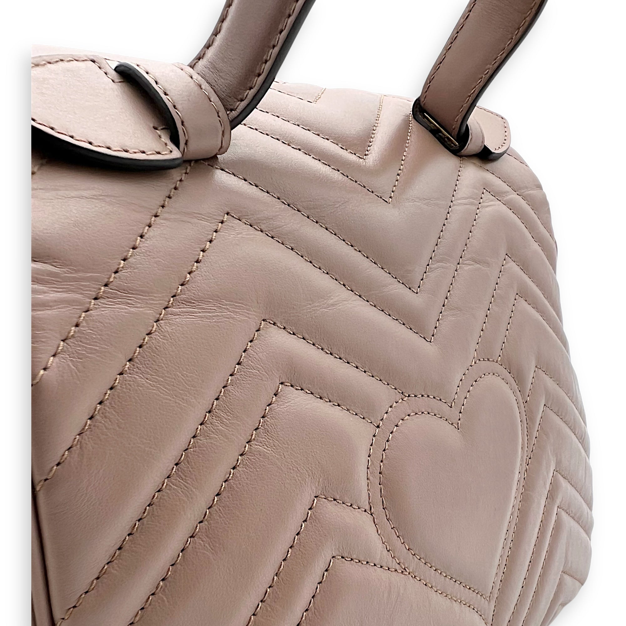 GG Marmont Top Handle Bag Beige in Calfskin, Gold hardware - Image 13