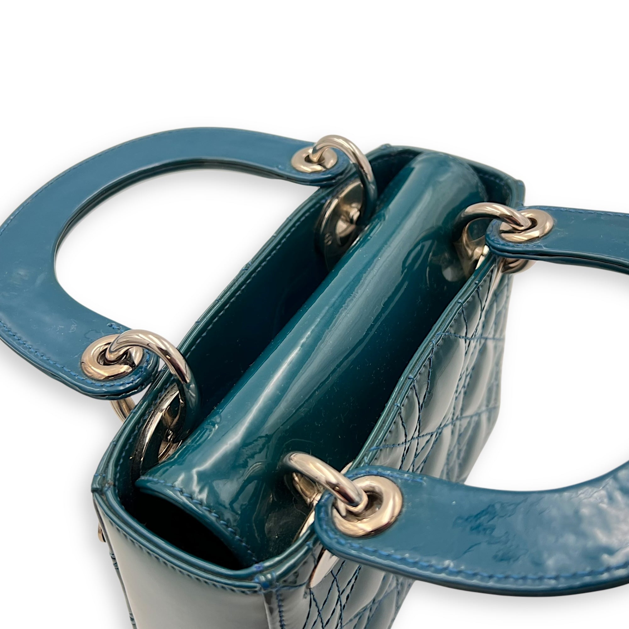 Lady Dior Mini Blue Top Handle Bag in Patent Leather, Silver hardware - Image 12