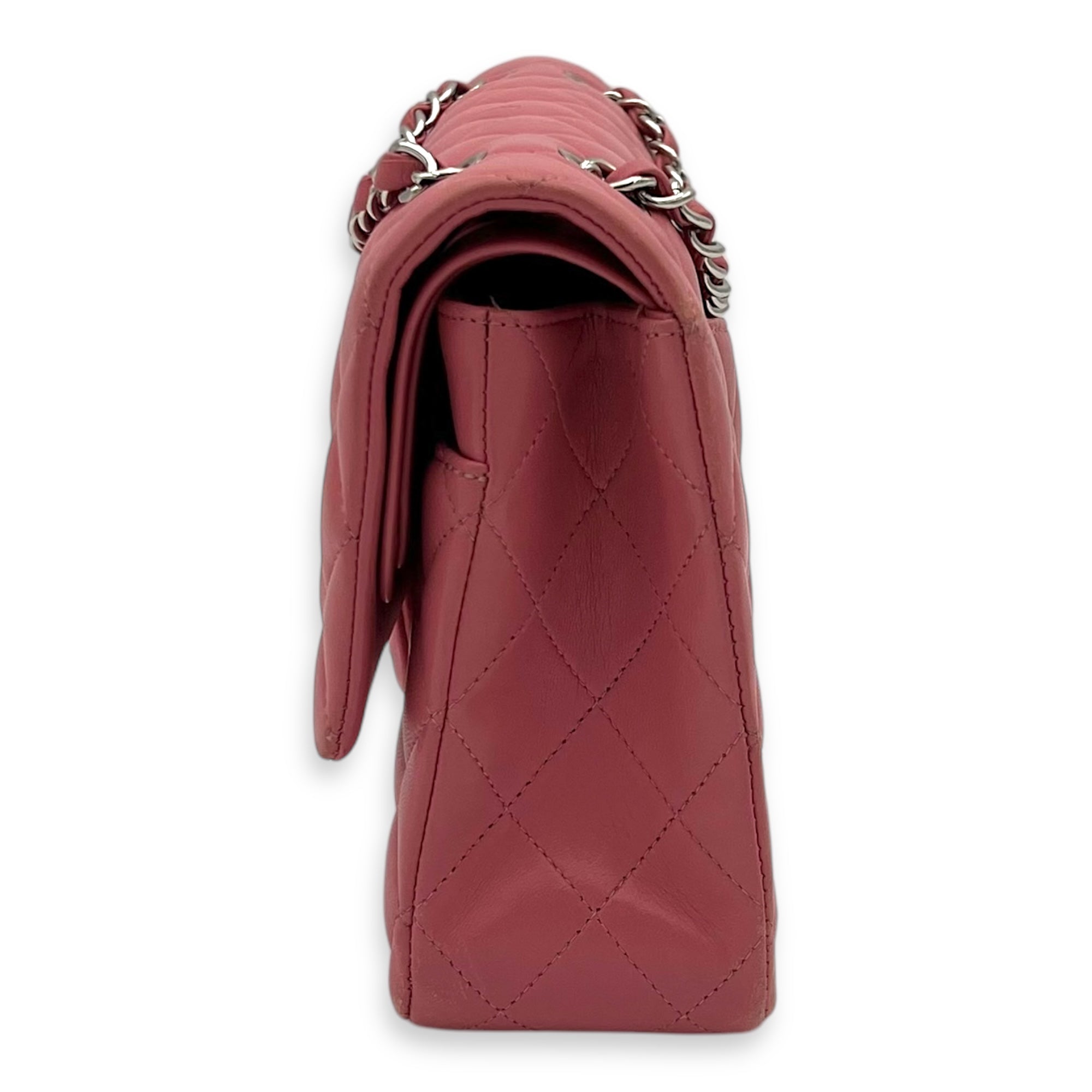 Classic Medium Pink Shoulder Bag in Lambskin, Silver hardware - Image 5