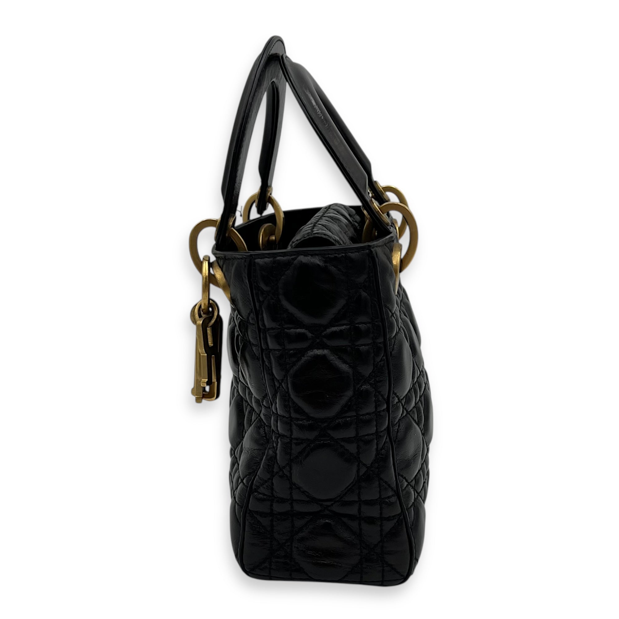 Lady Dior Top Handle Bag Small Black in Calfskin, Gold hardware - Image 5