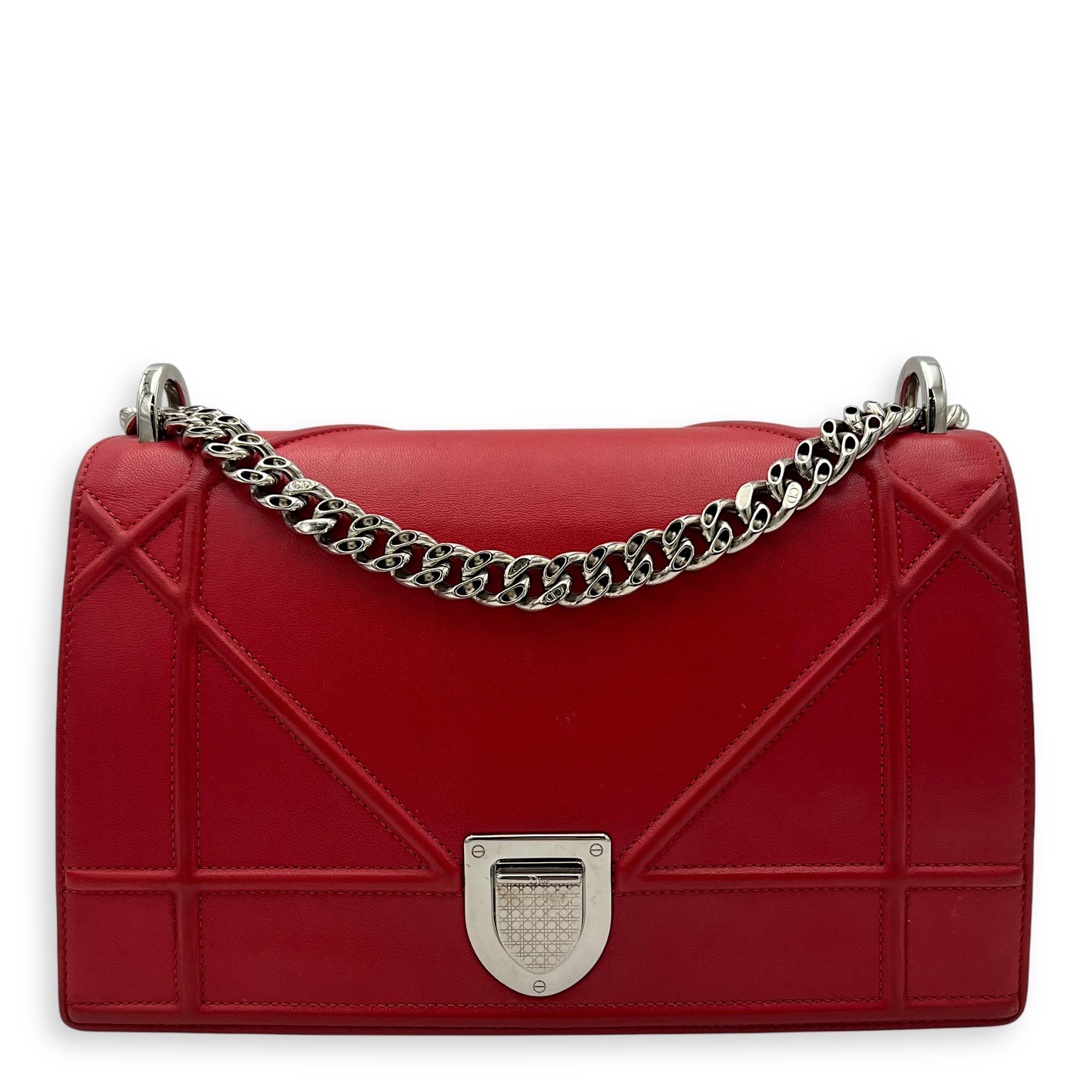 Diorama Red Crossbody Bag in Lambskin, Silver hardware