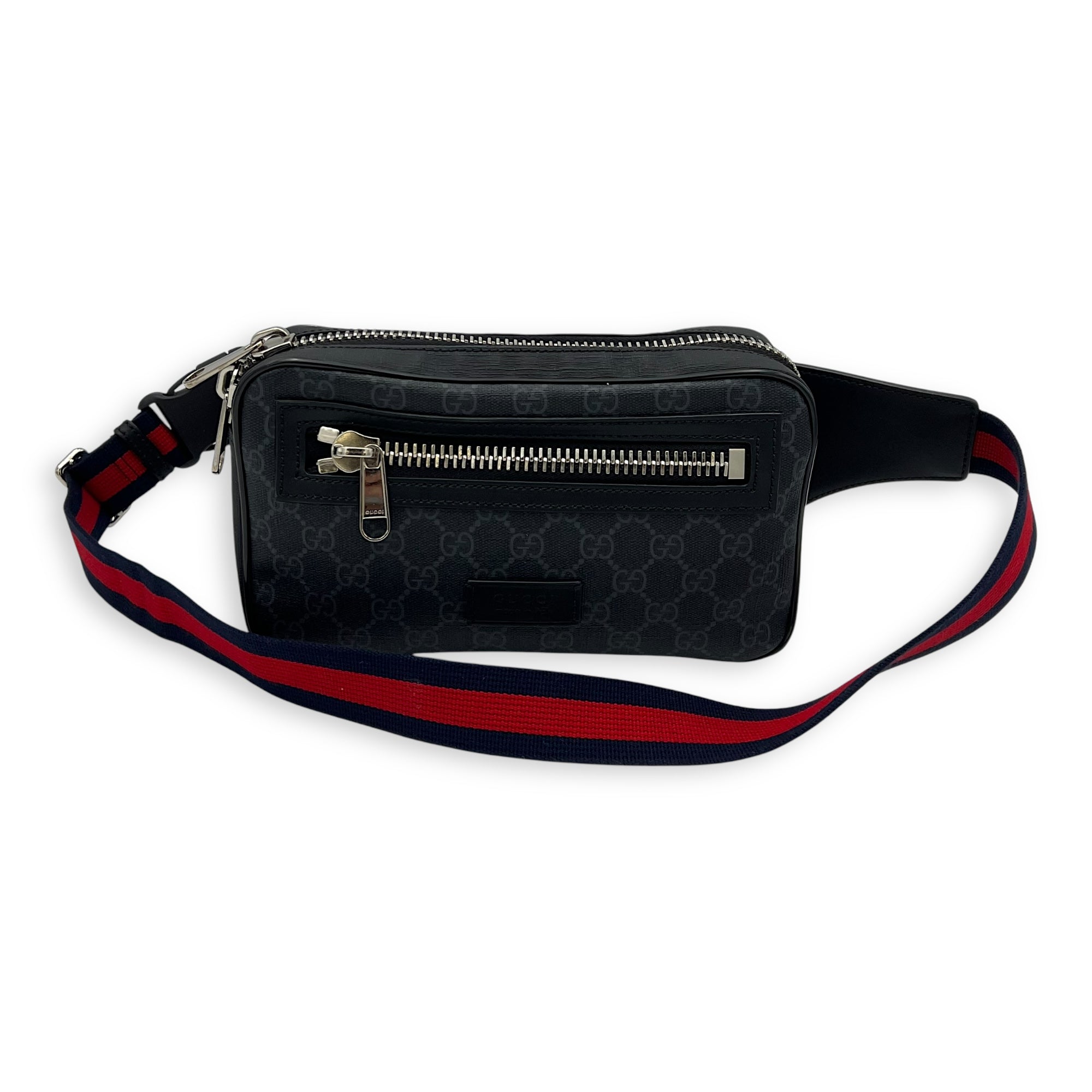 GG Supreme Belt Bag Black in Monogram Coated Canvas, Silver hardware - Image 11