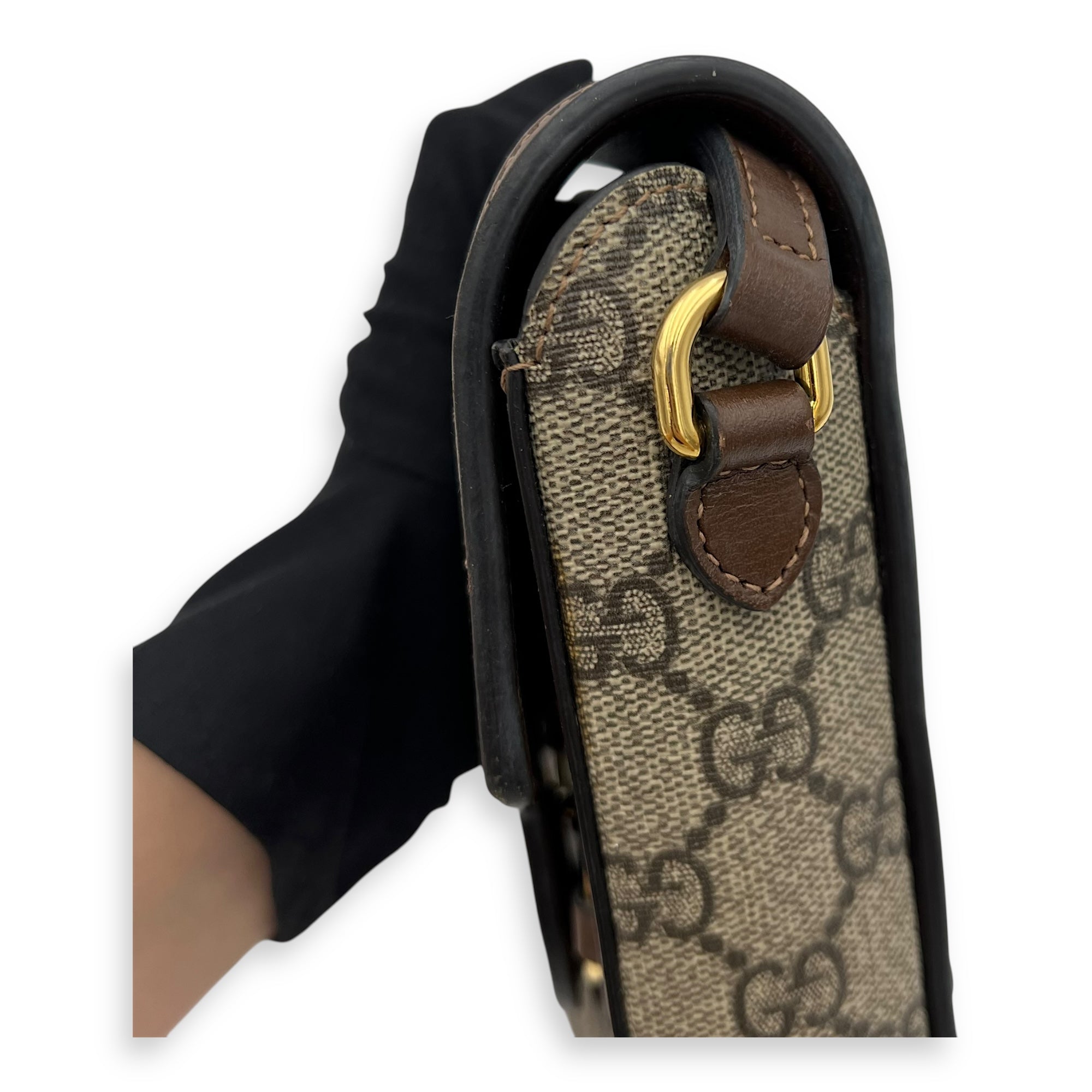 Horsebit 1955 Shoulder Bag Brown in Monogram Coated Canvas, Gold hardware - Image 8