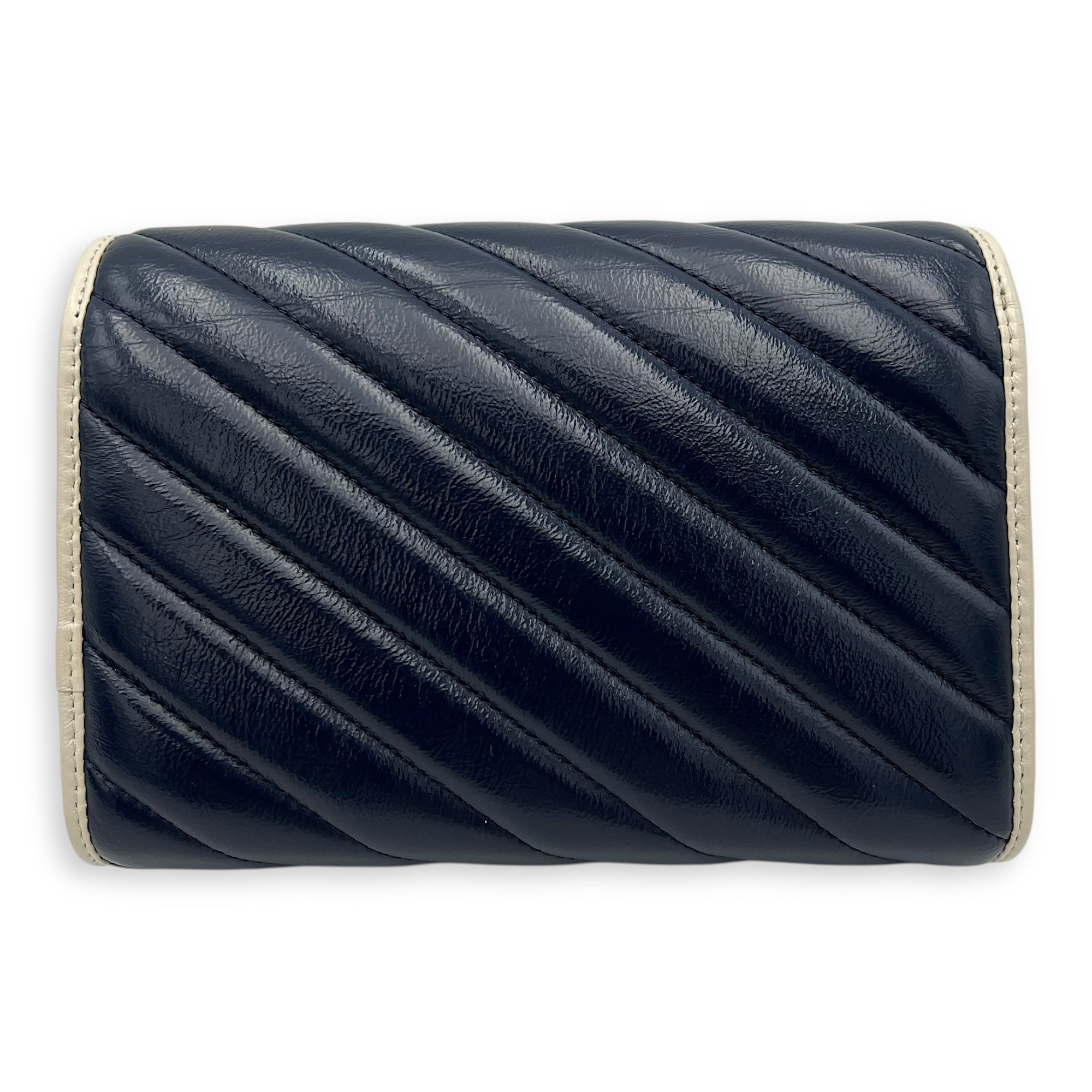 GG Marmont Wallet On Chain Blue in Calfskin, Ruthenium hardware - Image 3
