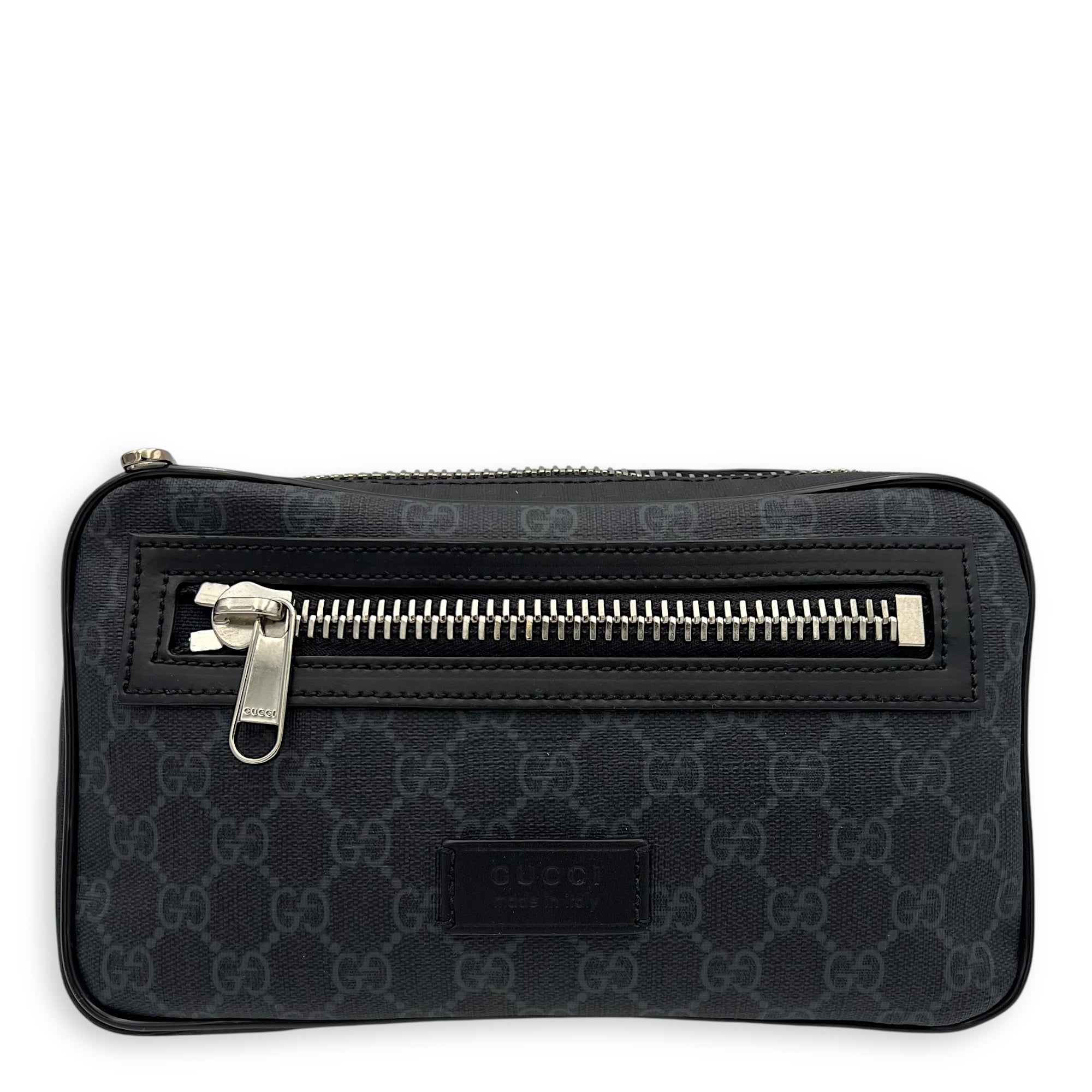 GG Supreme Belt Bag Black in Monogram Coated Canvas, Silver hardware