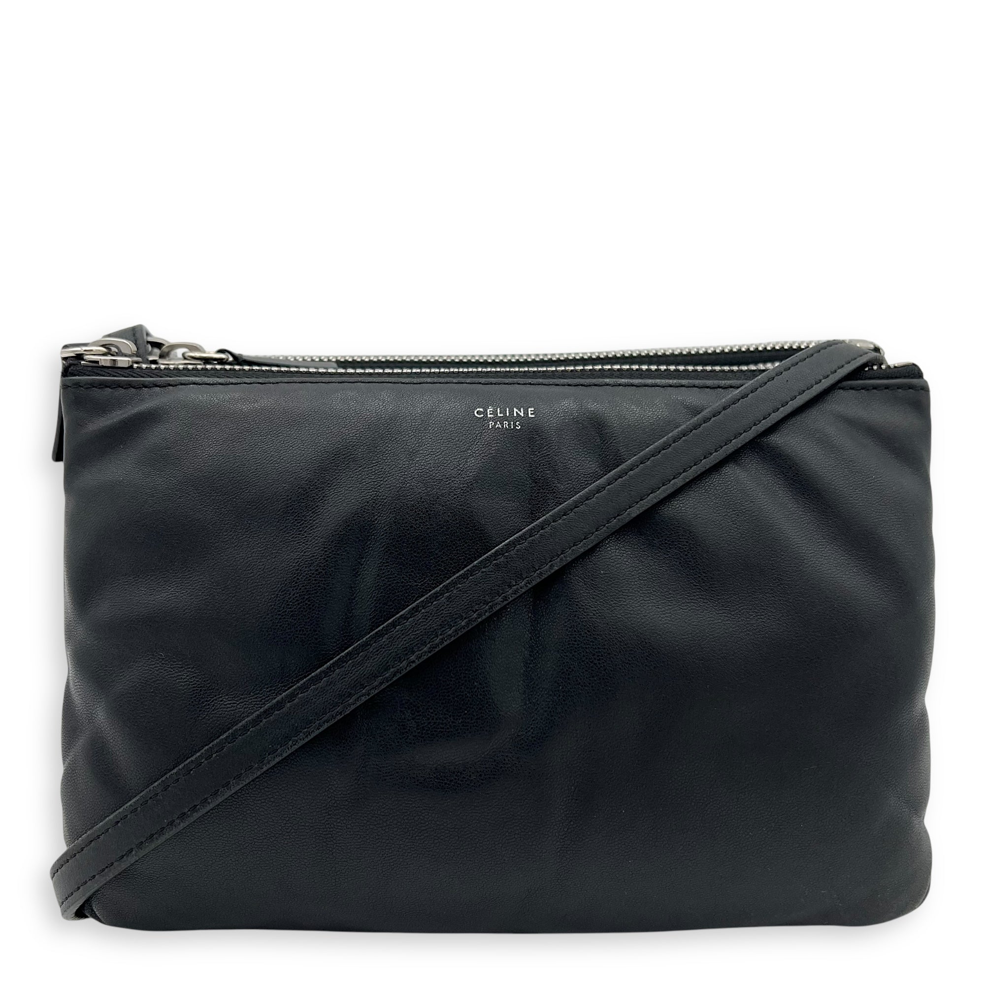 Trio Black Crossbody Bag in Lambskin, Gold hardware