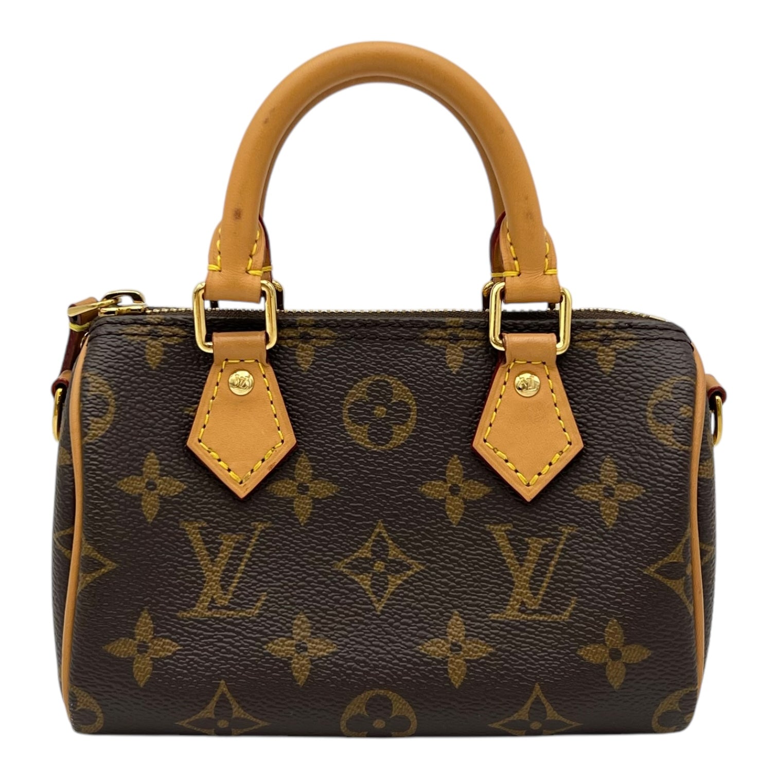 Speedy Crossbody Bag Nano Brown in Monogram Coated Canvas, Gold hardware
