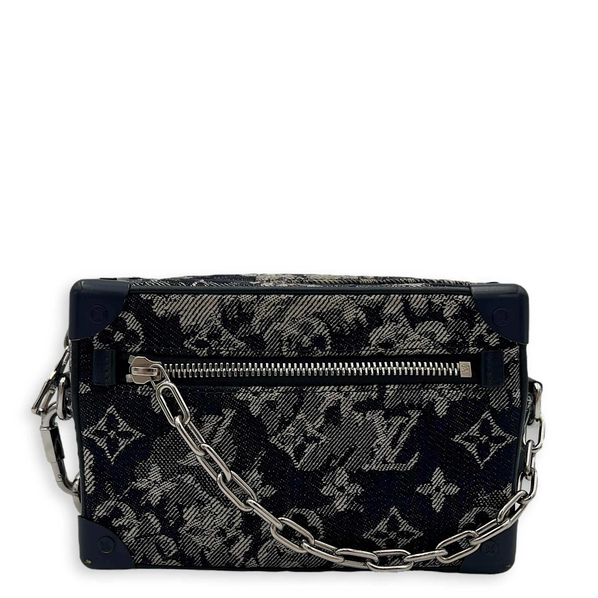 Soft Trunk Shoulder Bag Blue in Denim, Silver hardware - Image 22