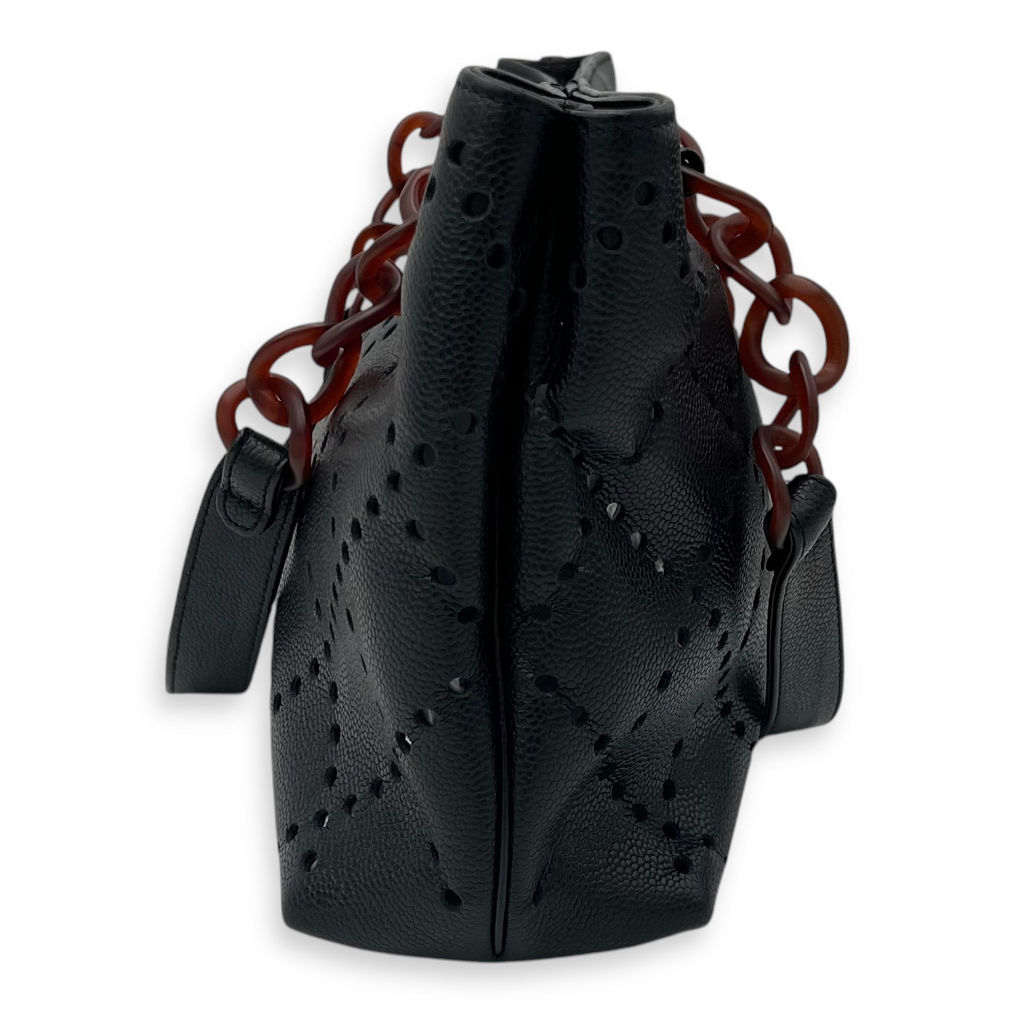 CC Perforated Black Tote Bag in Caviar Leather, Acrylic hardware - Image 4