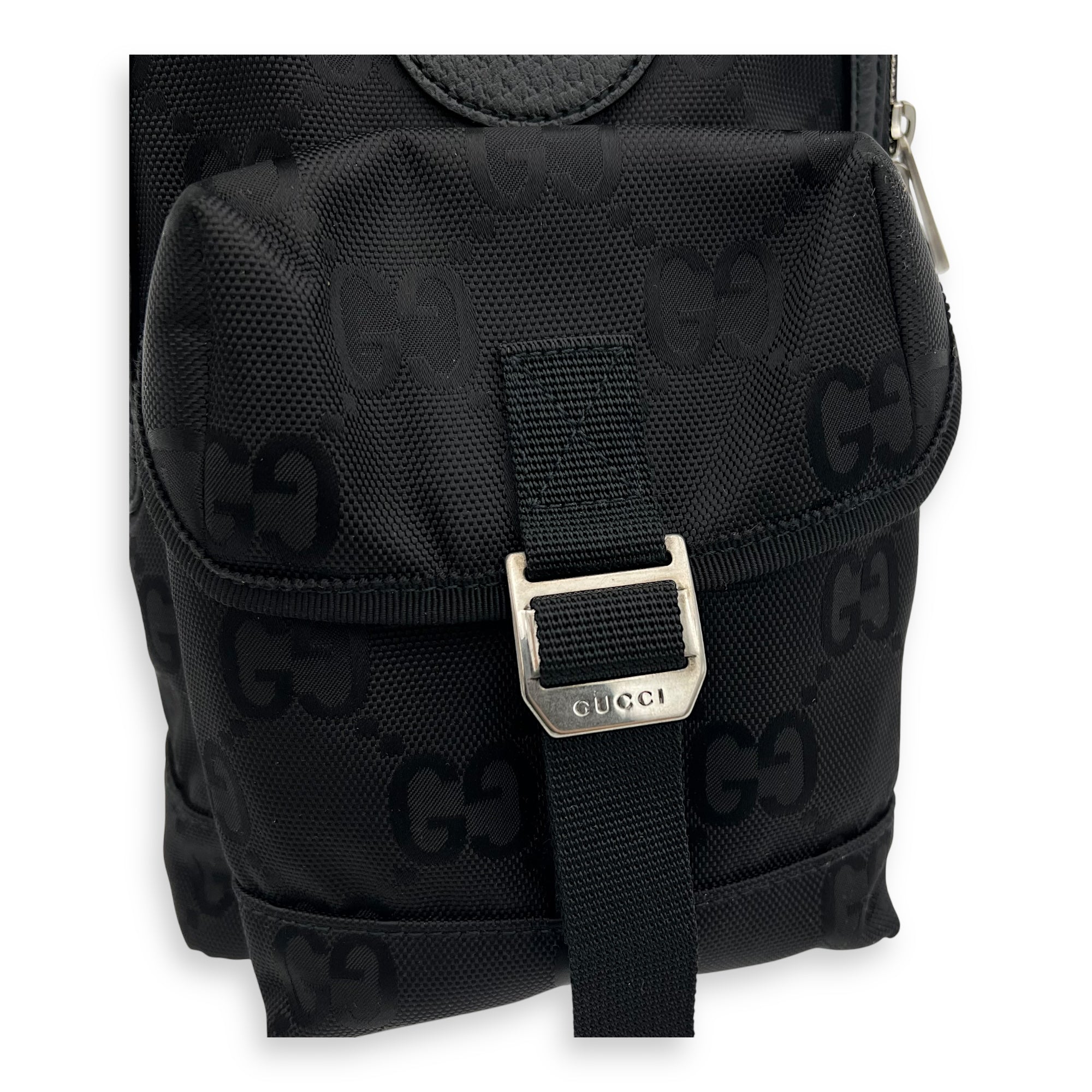 GG Backpack Black in Nylon, Silver hardware - Image 10