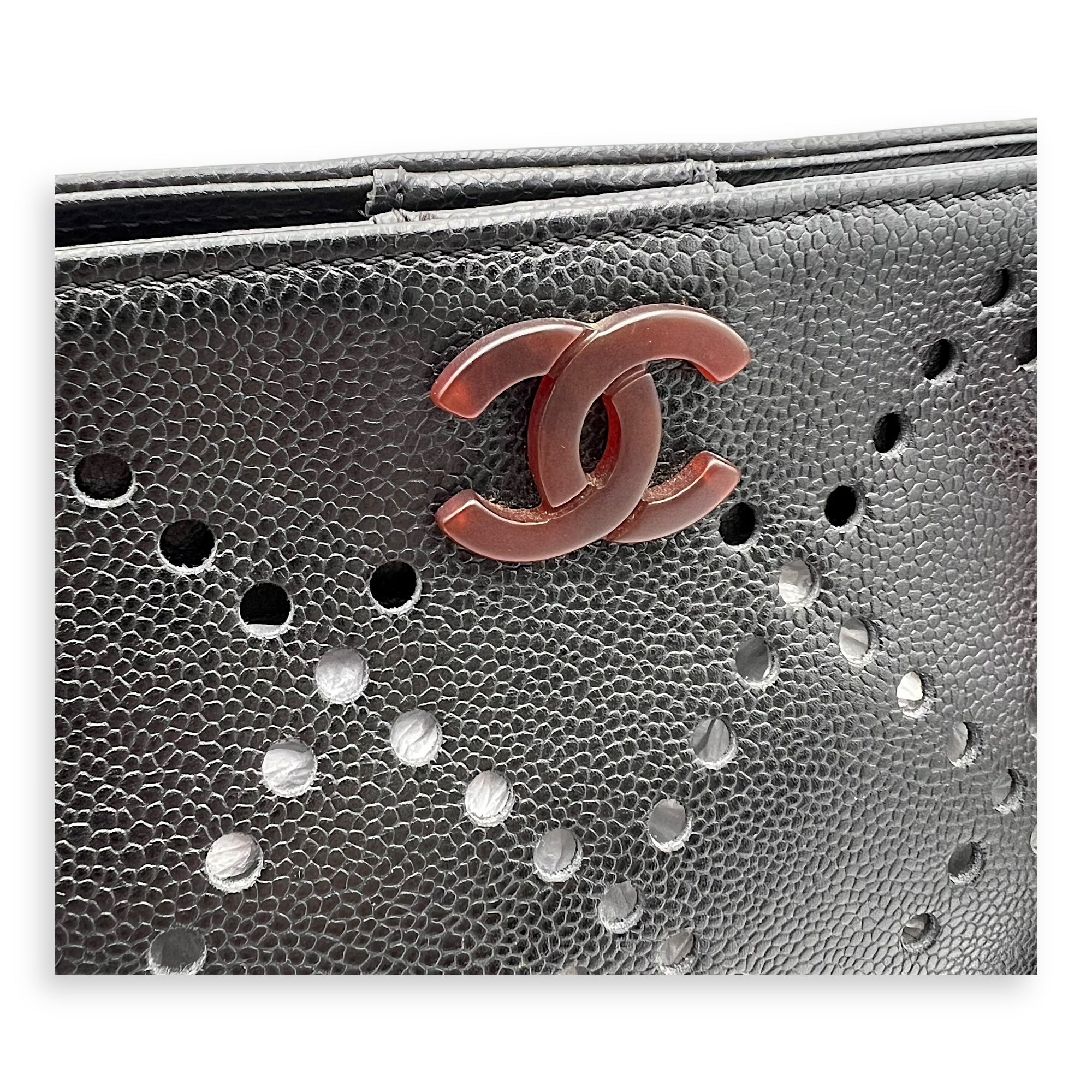 CC Perforated Black Tote Bag in Caviar Leather, Acrylic hardware - Image 11