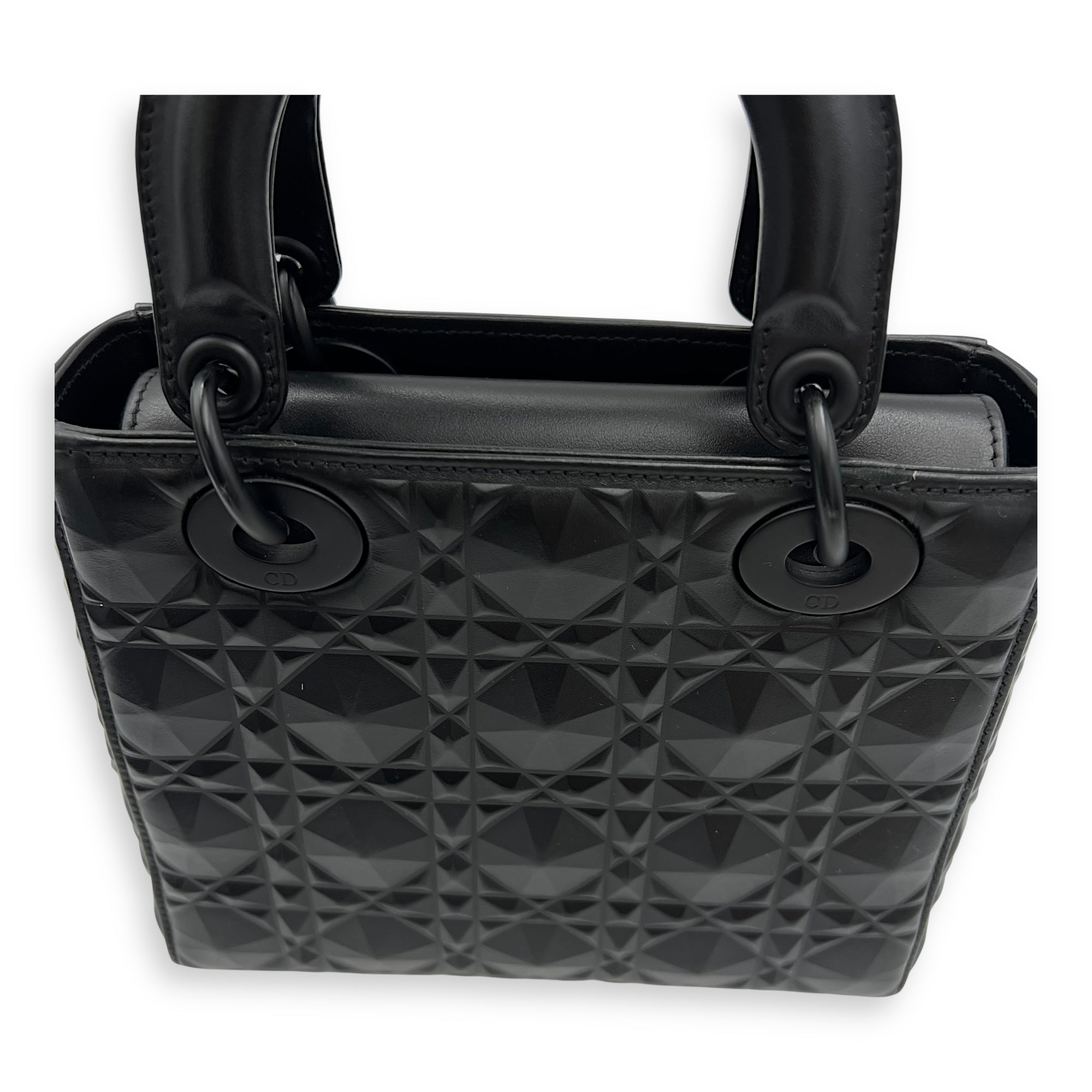 Lady Dior Small Black Top Handle Bag in Calfskin, Ultramatte hardware - Image 9