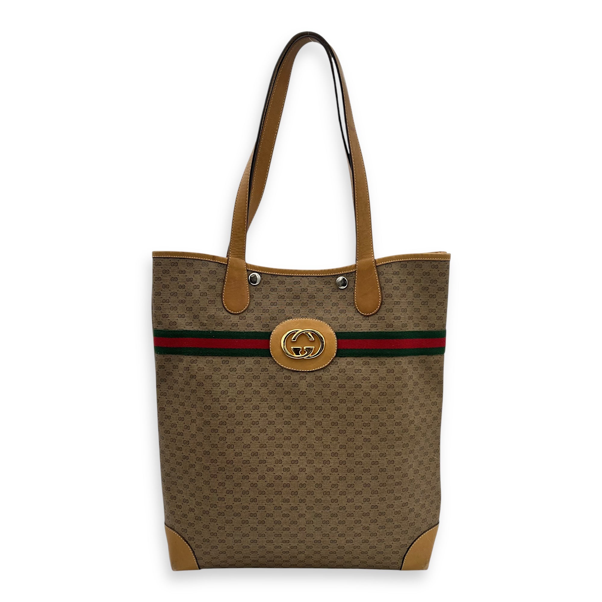 GG Tote Bag Brown in Coated Canvas, Gold hardware