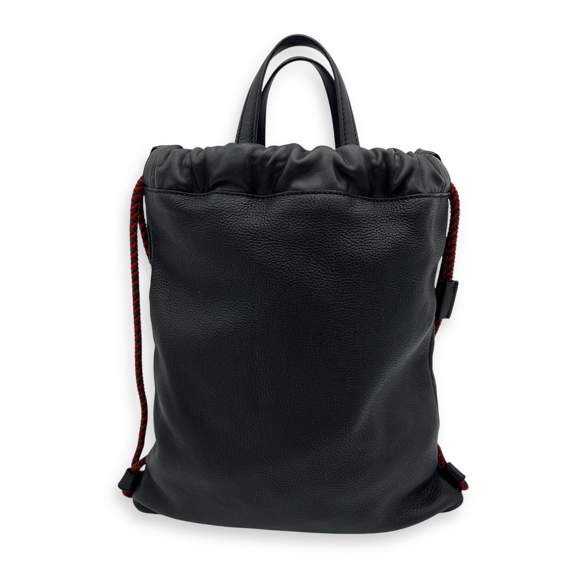 Logo Black Drawstring Backpack in Calfskin - Image 3