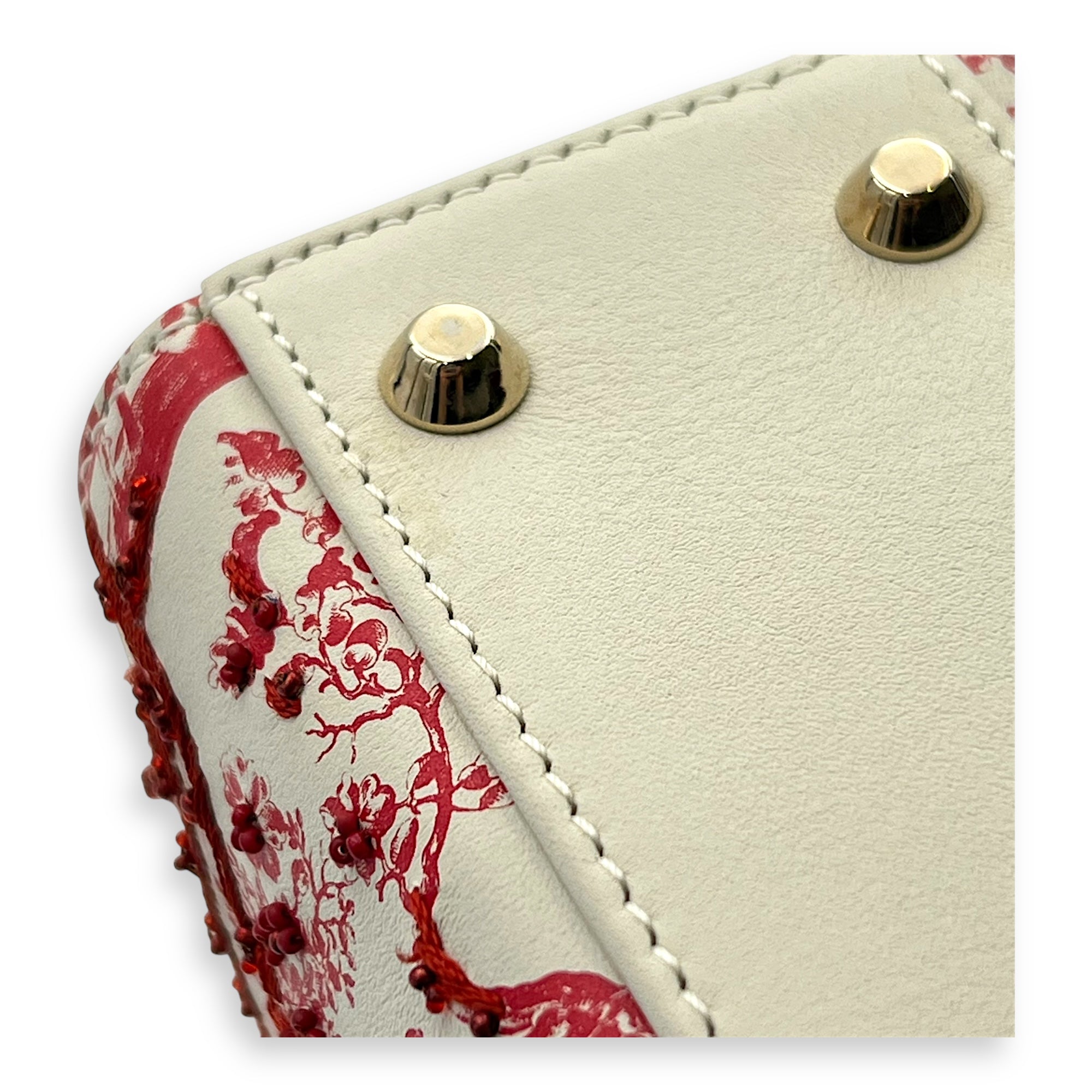 Lady Dior Mini White Top Handle Bag in Lambskin, Gold hardware - Image 9