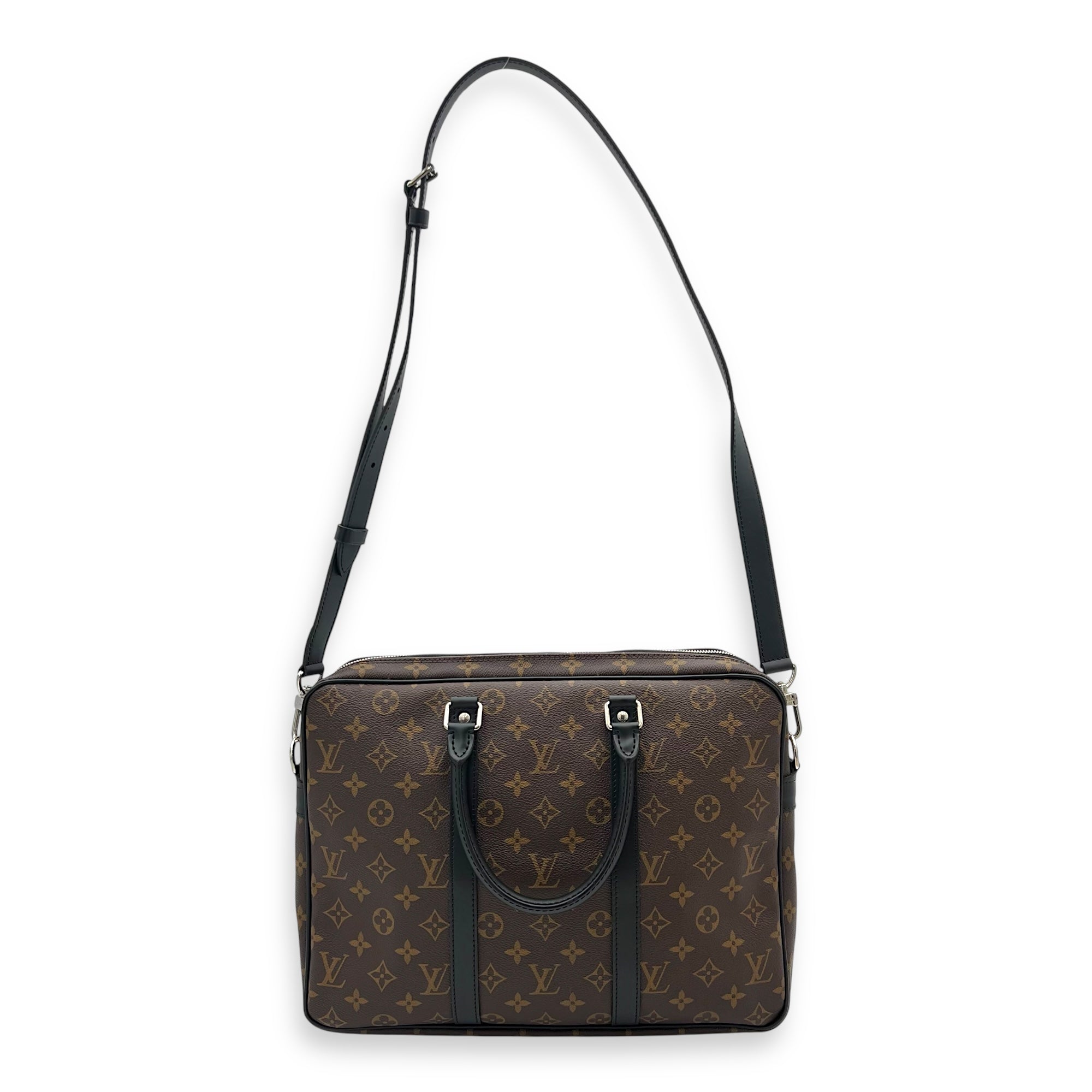 Porte Document Top Handle Bag Brown in Monogram Coated Canvas, Silver hardware - Image 11