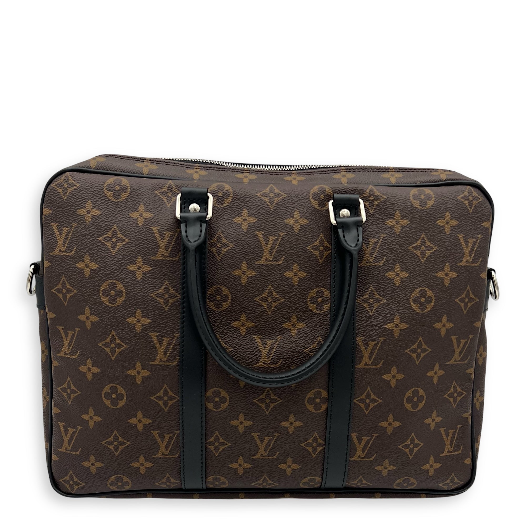 Porte Document Top Handle Bag Brown in Monogram Coated Canvas, Silver hardware - Image 3