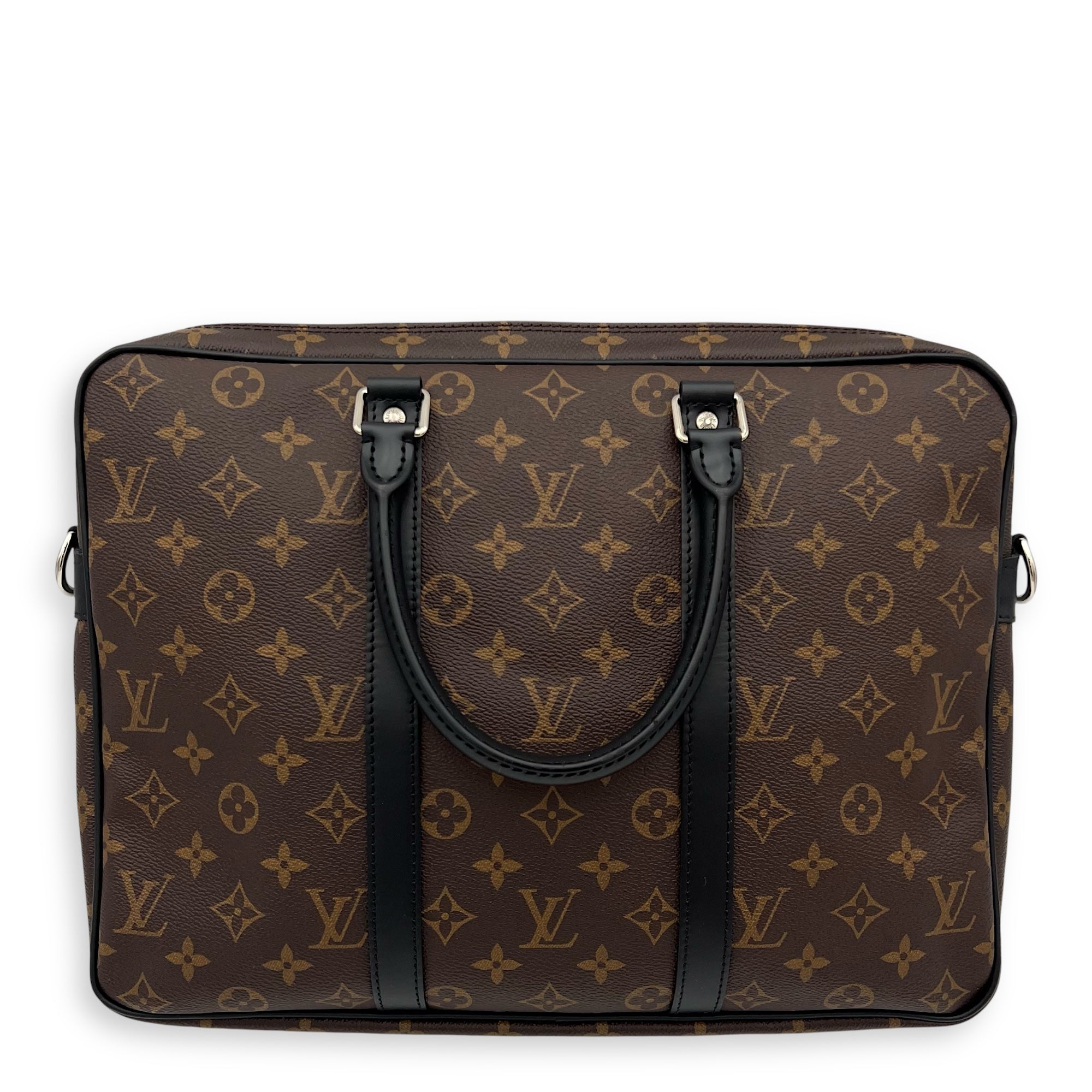 Porte Document Top Handle Bag Brown in Monogram Coated Canvas, Silver hardware